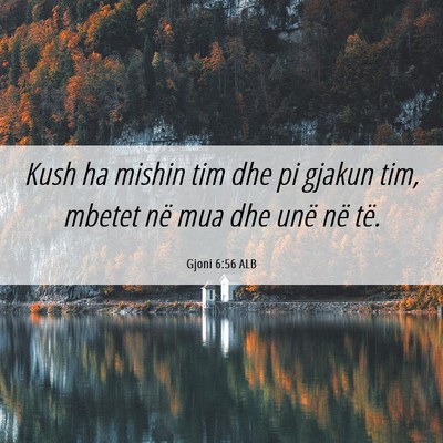 Picture 06 - Gjoni 6:56 ALB - Kush ha mishin tim dhe pi gjakun tim, mbetet në - Bible Verse Picture
