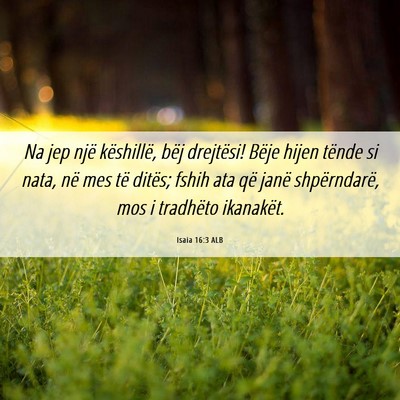 Picture 06 - Isaia 16:3 ALB - Na jep një këshillë, bëj drejtësi! Bëje - Bible Verse Picture