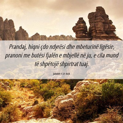 Picture 06 - Jakobit 1:21 ALB - Prandaj, hiqni çdo ndyrësi dhe mbeturinë - Bible Verse Picture