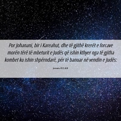 Picture 06 - Jeremia 43:5 ALB - Por Johanani, bir i Kareahut, dhe të gjithë - Bible Verse Picture