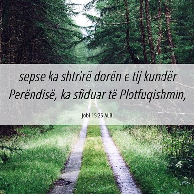 Picture 06 - Jobi 15:25 ALB - sepse ka shtrirë dorën e tij kundër - Bible Verse Picture