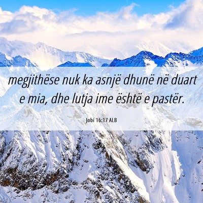 Picture 06 - Jobi 16:17 ALB - megjithëse nuk ka asnjë dhunë në duart e mia, - Bible Verse Picture