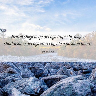 Picture 06 - Jobi 20:25 ALB - Nxirret shigjeta që del nga trupi i tij, maja e - Bible Verse Picture