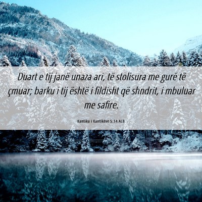 Picture 06 - Kantiku i Kantikëve 5:14 ALB - Duart e tij janë unaza ari, të stolisura me - Bible Verse Picture