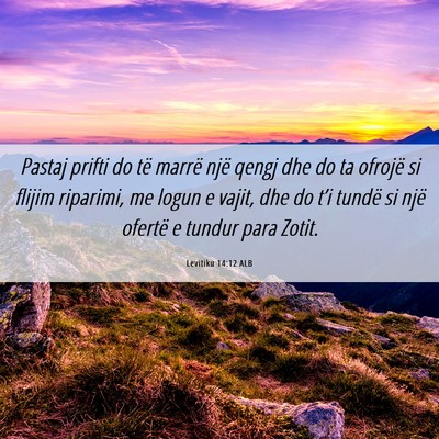 Picture 06 - Levitiku 14:12 ALB - Pastaj prifti do të marrë një qengj dhe do ta - Bible Verse Picture