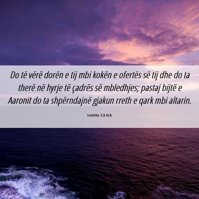 Picture 06 - Levitiku 3:8 ALB - Do të vërë dorën e tij mbi kokën e ofertës - Bible Verse Picture