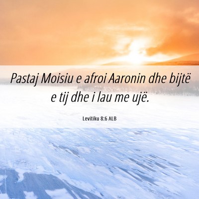 Picture 06 - Levitiku 8:6 ALB - Pastaj Moisiu e afroi Aaronin dhe bijtë e tij - Bible Verse Picture