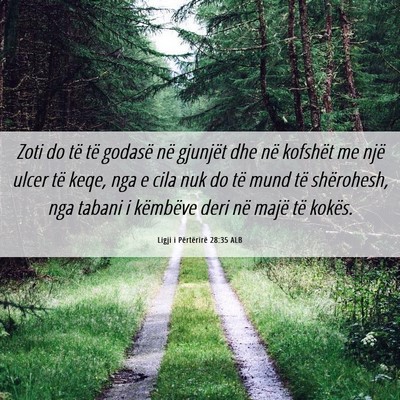 Picture 06 - Ligji i Përtërirë 28:35 ALB - Zoti do të të godasë në gjunjët dhe në - Bible Verse Picture