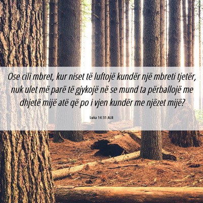 Picture 06 - Luka 14:31 ALB - Ose cili mbret, kur niset të luftojë kundër - Bible Verse Picture