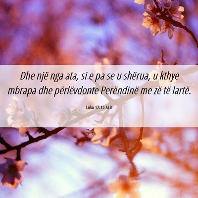 Picture 06 - Luka 17:15 ALB - Dhe një nga ata, si e pa se u shërua, u kthye - Bible Verse Picture