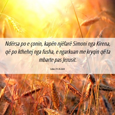 Picture 06 - Luka 23:26 ALB - Ndërsa po e çonin, kapën njëfarë Simoni nga - Bible Verse Picture
