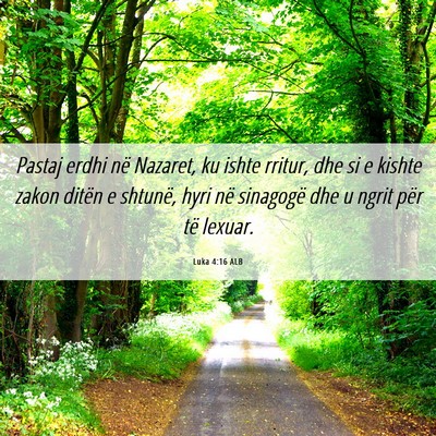 Picture 06 - Luka 4:16 ALB - Pastaj erdhi në Nazaret, ku ishte rritur, dhe si - Bible Verse Picture