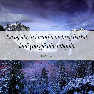 Picture 06 - Luka 5:11 ALB - Pastaj ata, si i nxorën në breg barkat, lanë - Bible Verse Picture