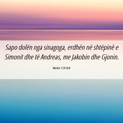 Picture 06 - Marku 1:29 ALB - Sapo dolën nga sinagoga, erdhën në shtëpinë - Bible Verse Picture