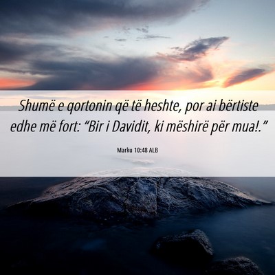 Picture 06 - Marku 10:48 ALB - Shumë e qortonin që të heshte, por ai - Bible Verse Picture