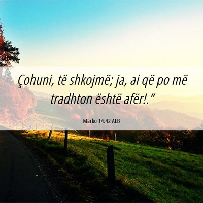 Picture 06 - Marku 14:42 ALB - Çohuni, të shkojmë; ja, ai që po më tradhton - Bible Verse Picture