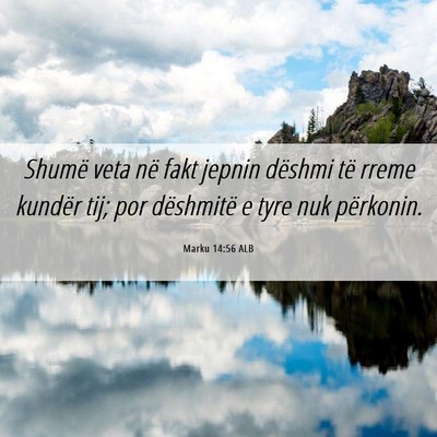 Picture 06 - Marku 14:56 ALB - Shumë veta në fakt jepnin dëshmi të rreme - Bible Verse Picture