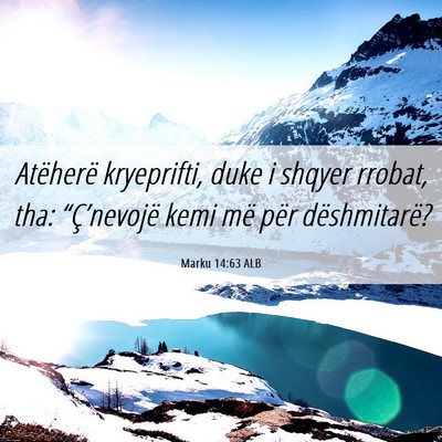 Picture 06 - Marku 14:63 ALB - Atëherë kryeprifti, duke i shqyer rrobat, tha: - Bible Verse Picture