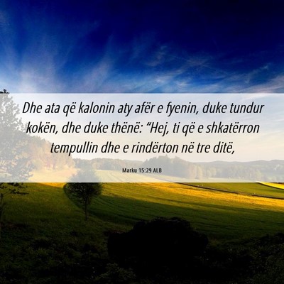 Picture 06 - Marku 15:29 ALB - Dhe ata që kalonin aty afër e fyenin, duke - Bible Verse Picture