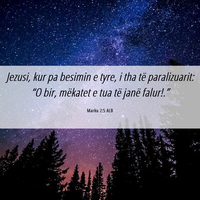 Picture 06 - Marku 2:5 ALB - Jezusi, kur pa besimin e tyre, i tha të - Bible Verse Picture