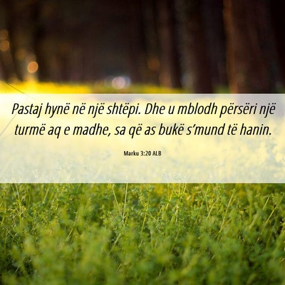Picture 06 - Marku 3:20 ALB - Pastaj hynë në një shtëpi. Dhe u mblodh - Bible Verse Picture