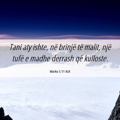 Picture 06 - Marku 5:11 ALB - Tani aty ishte, në brinjë të malit, një tufë - Bible Verse Picture