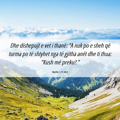 Picture 06 - Marku 5:31 ALB - Dhe dishepujt e vet i thanë: “A nuk po e sheh - Bible Verse Picture