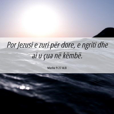 Picture 06 - Marku 9:27 ALB - Por Jezusi e zuri për dore, e ngriti dhe ai u - Bible Verse Picture