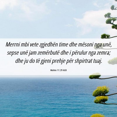 Picture 06 - Mateu 11:29 ALB - Merrni mbi vete zgjedhën time dhe mësoni nga - Bible Verse Picture