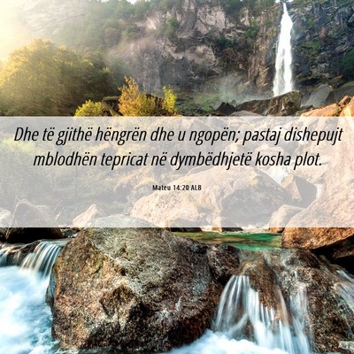 Picture 06 - Mateu 14:20 ALB - Dhe të gjithë hëngrën dhe u ngopën; pastaj - Bible Verse Picture