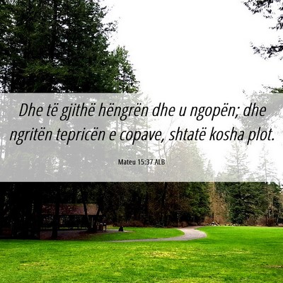 Picture 06 - Mateu 15:37 ALB - Dhe të gjithë hëngrën dhe u ngopën; dhe - Bible Verse Picture