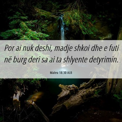 Picture 06 - Mateu 18:30 ALB - Por ai nuk deshi, madje shkoi dhe e futi në burg - Bible Verse Picture