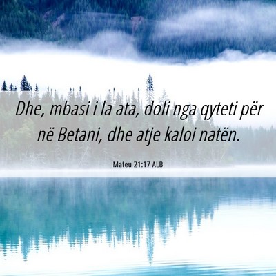 Picture 06 - Mateu 21:17 ALB - Dhe, mbasi i la ata, doli nga qyteti për në - Bible Verse Picture