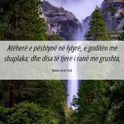 Picture 06 - Mateu 26:67 ALB - Atëherë e pështynë në fytyrë, e goditën me - Bible Verse Picture