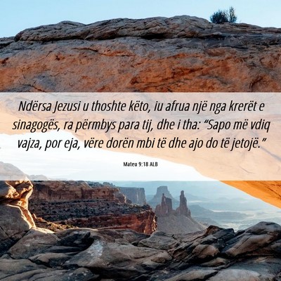 Picture 06 - Mateu 9:18 ALB - Ndërsa Jezusi u thoshte këto, iu afrua një nga - Bible Verse Picture