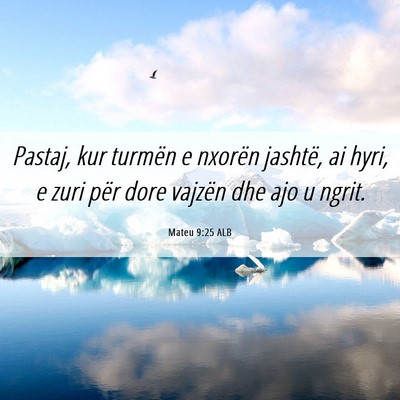 Picture 06 - Mateu 9:25 ALB - Pastaj, kur turmën e nxorën jashtë, ai hyri, e - Bible Verse Picture