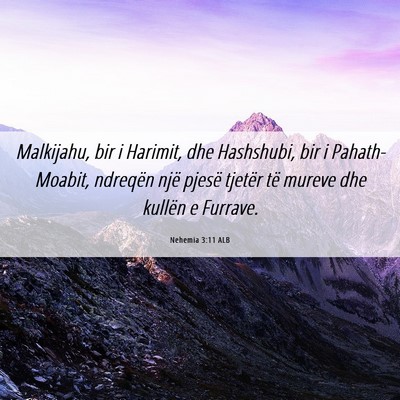 Picture 06 - Nehemia 3:11 ALB - Malkijahu, bir i Harimit, dhe Hashshubi, bir i - Bible Verse Picture