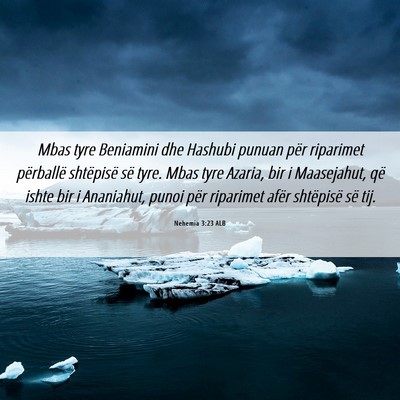 Picture 06 - Nehemia 3:23 ALB - Mbas tyre Beniamini dhe Hashubi punuan për - Bible Verse Picture