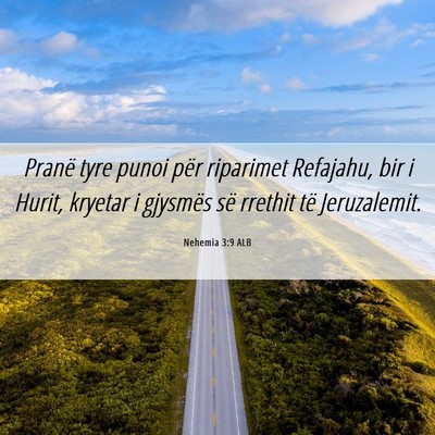 Picture 06 - Nehemia 3:9 ALB - Pranë tyre punoi për riparimet Refajahu, bir i - Bible Verse Picture