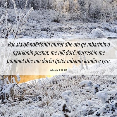 Picture 06 - Nehemia 4:17 ALB - Por ata që ndërtonin muret dhe ata që mbartnin - Bible Verse Picture