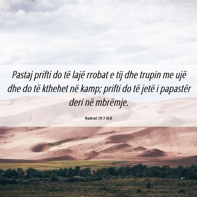 Picture 06 - Numrat 19:7 ALB - Pastaj prifti do të lajë rrobat e tij dhe - Bible Verse Picture
