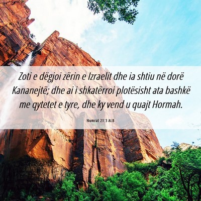 Picture 06 - Numrat 21:3 ALB - Zoti e dëgjoi zërin e Izraelit dhe ia shtiu në - Bible Verse Picture