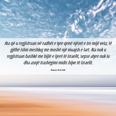 Picture 06 - Numrat 26:62 ALB - Ata që u regjistruan në radhët e tyre qenë - Bible Verse Picture