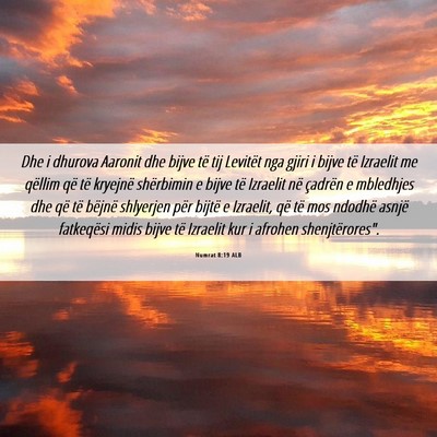 Picture 06 - Numrat 8:19 ALB - Dhe i dhurova Aaronit dhe bijve të tij Levitët - Bible Verse Picture