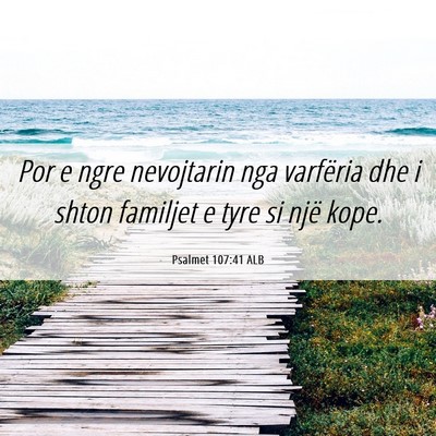 Picture 06 - Psalmet 107:41 ALB - Por e ngre nevojtarin nga varfëria dhe i shton - Bible Verse Picture