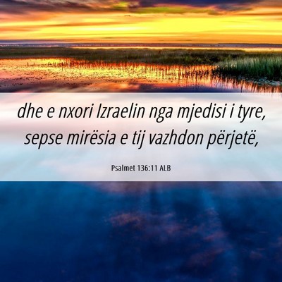 Picture 06 - Psalmet 136:11 ALB - dhe e nxori Izraelin nga mjedisi i tyre, sepse - Bible Verse Picture