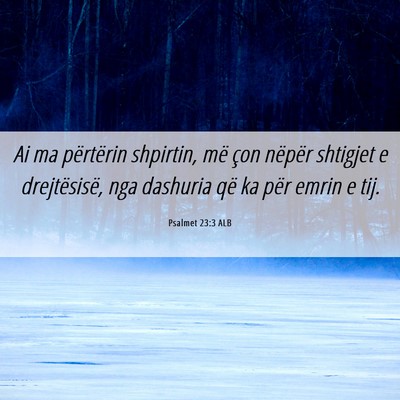 Picture 06 - Psalmet 23:3 ALB - Ai ma përtërin shpirtin, më çon nëpër - Bible Verse Picture