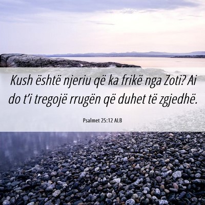 Picture 06 - Psalmet 25:12 ALB - Kush është njeriu që ka frikë nga Zoti? Ai do - Bible Verse Picture