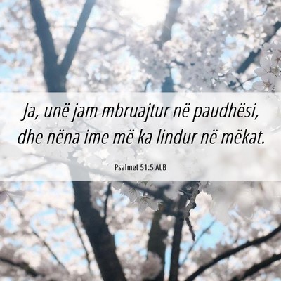 Picture 06 - Psalmet 51:5 ALB - Ja, unë jam mbruajtur në paudhësi, dhe nëna - Bible Verse Picture