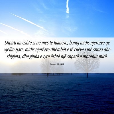 Picture 06 - Psalmet 57:4 ALB - Shpirti im është si në mes të luanëve; banoj - Bible Verse Picture